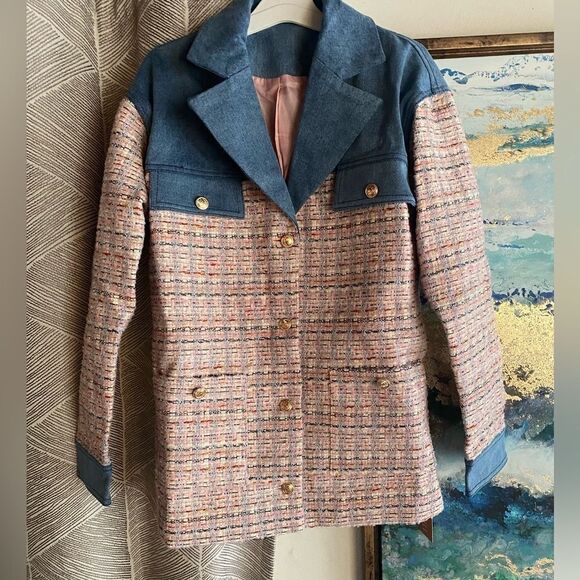 Peekskill Women's denim and tweed-type jacket with gold buttons - Picture 2 of 16